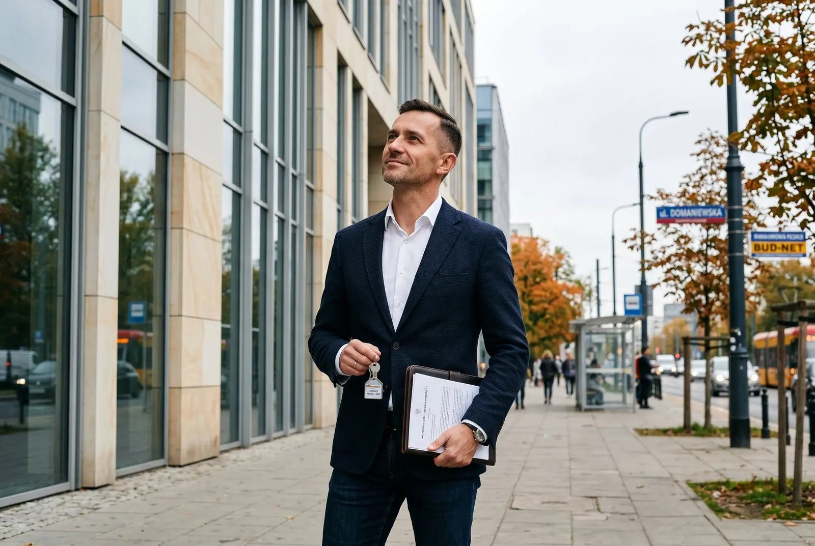 Nowoczesne biuro open space w stanie deweloperskim na Mokotowie — betonowe sufity, duże okna, światło dzienne, potencjał przestrzeni dla firmy consultingowej