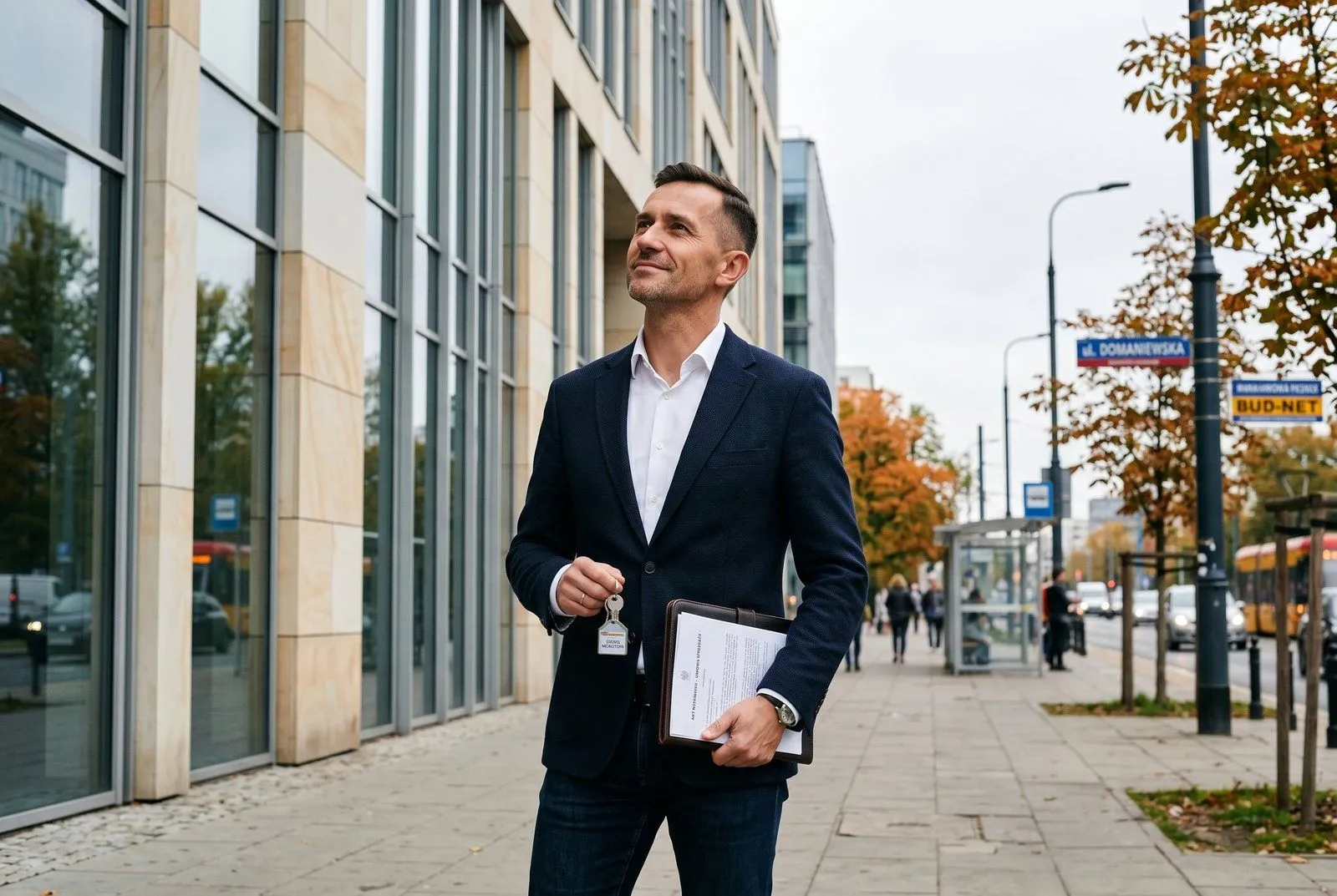 Nowoczesne biuro open space w stanie deweloperskim na Mokotowie — betonowe sufity, duże okna, światło dzienne, potencjał przestrzeni dla firmy consultingowej