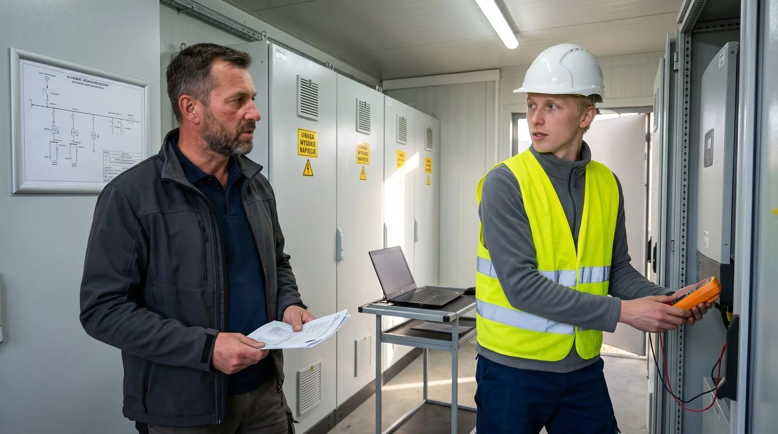 Wspólnicy spółki deweloperskiej w kaskach przy farmie fotowoltaicznej na Podkarpaciu z dokumentacją projektową — czwarty projekt zrealizowany z finansowaniem pozabankowym