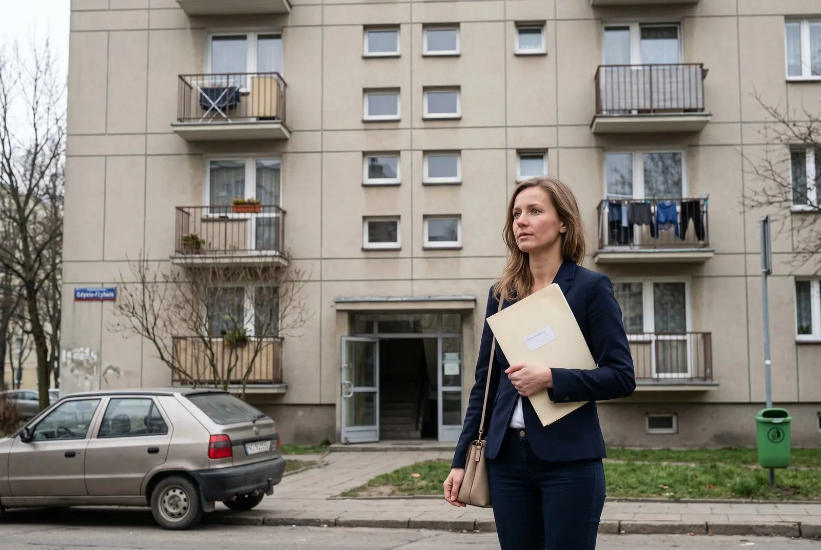 Puste mieszkanie w bloku w Gdyni-Chyloni przed remontem — okna z widokiem na zieleń, podłoga do wymiany, naturalne światło