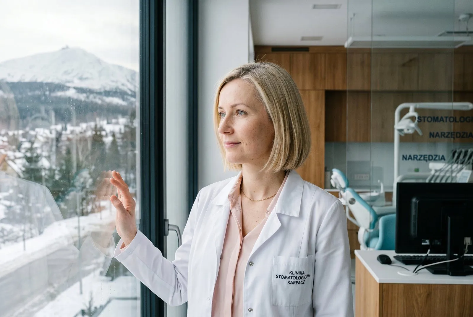 Stomatolog Pani Bożena w nowoczesnym gabinecie w Karpaczu — unit stomatologiczny zakupiony z pożyczki 100 tys. PLN od Horyzont Capital