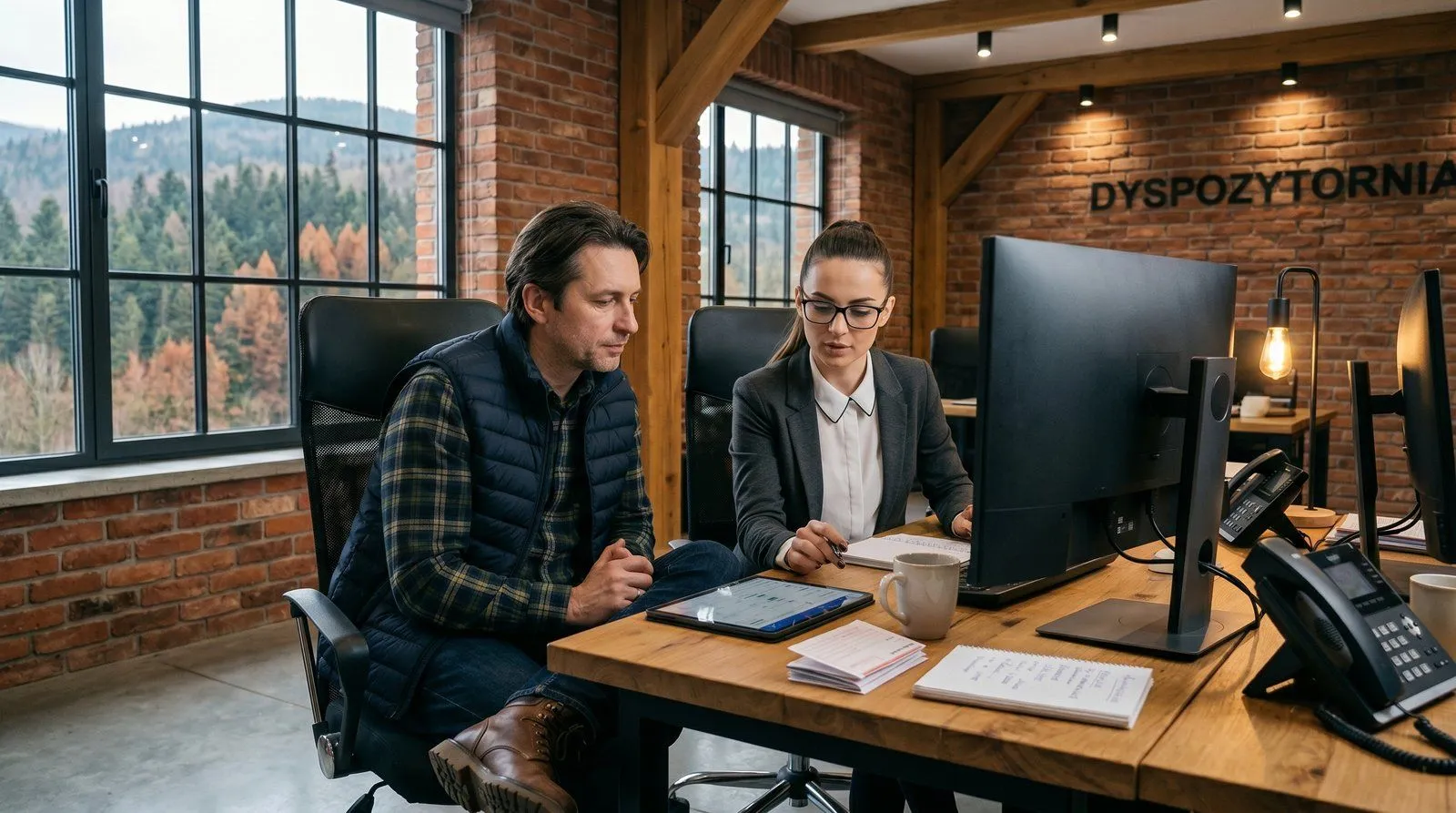 Naczepa niskopodwoziowa z elementem mostowym na tle budowanego wiaduktu — transport prefabrykatów dla GDDKiA, poranna godzina