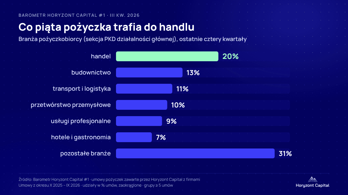 Grafika Horyzont Capital: branże firm pożyczających pod zastaw nieruchomości, X 2025 – IX 2026
