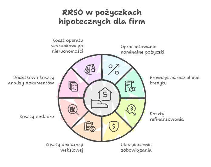 Rozkład składników RRSO przy pożyczce hipotecznej dla firm.